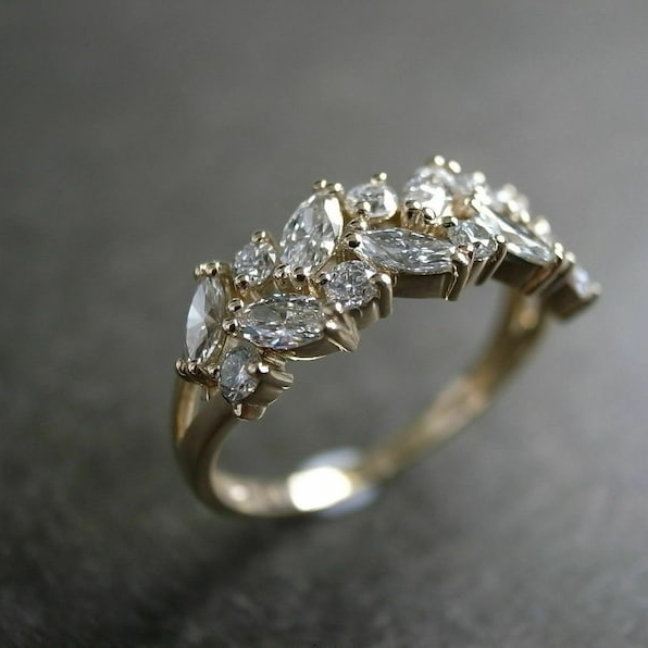 1.39 TCW Colorless Marquise Cut Moissanite Cluater Ring Sterg Sier gorgeous