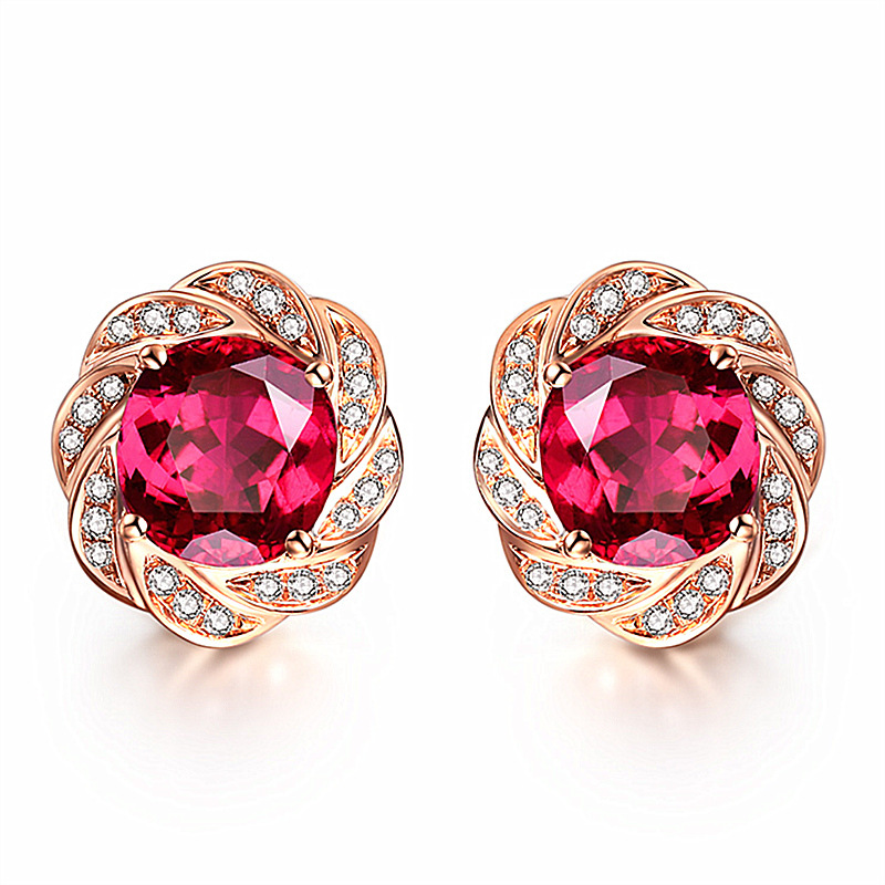 Cute Garnet cz Stud Earring 100% Real 925 sterling silver Jewelry Engagement Wedding Earrings for Women Bridal Gift