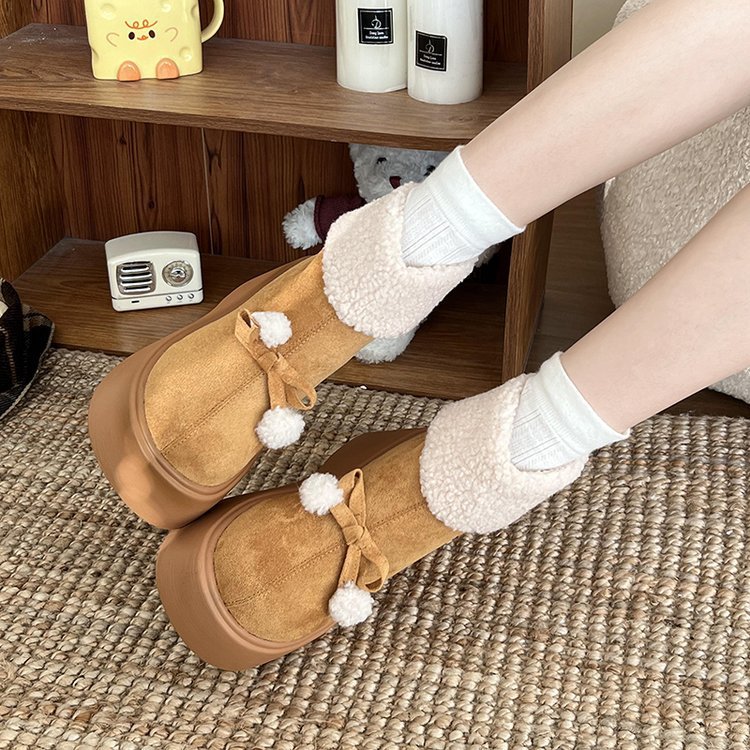 Women's Boots:Fashion Thick Sole Increase Height Snow Boots Winter New Trendy Fleece Warm,Black/Brown,Free shipping