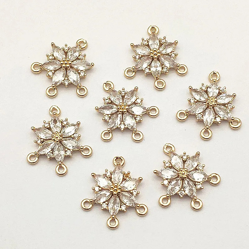 incoming 19x21mm 50 piece cubic zirconia charm flower connector used for necklaces earrings DIY parts jewelry discovery and components 241108