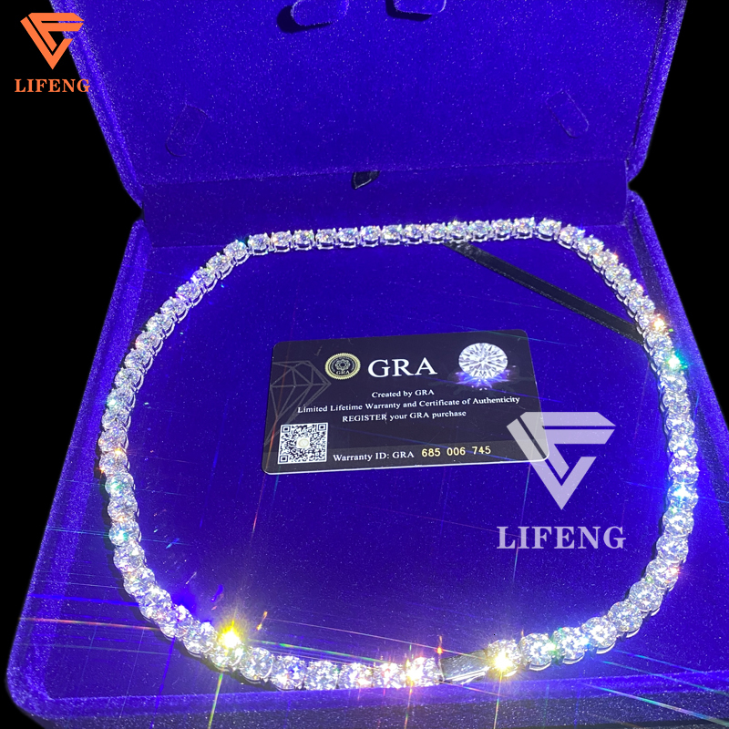 Round Brilliant Cut 8mm VVS Dia Sier White Gold Plated Moissanite Tennis Chain Necklace