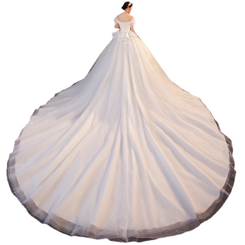 Charmig Beach A Line Wedding Dresses For Bride 2024 Sexy Women Boho Plus Size Long Train Lace Flowers Off Shoulder Backless Court Train Bridal Gown Ve