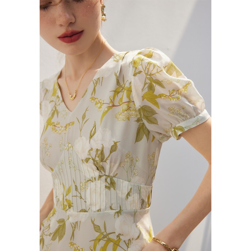Oc409M95 Customization Silk Women's Autumn Dress High Quality Printed Slim Fit Silkworm Skirt Multi Color