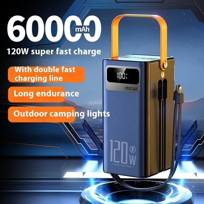 120W large capacity 60000 mAh super fast power bank outdoor camping live broadcast mobile power bank for iPhone 15 Xiaomi Huawei Samsung Laptop Notebo