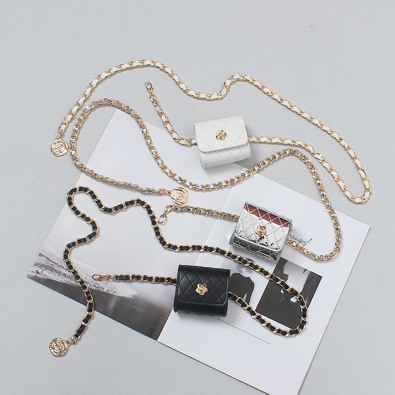 Mini Lipstick Key Flap Fanny Packs White Sier Leather Lattice Waist Belt WIth Small Coin PU Chain Chest Bag Women