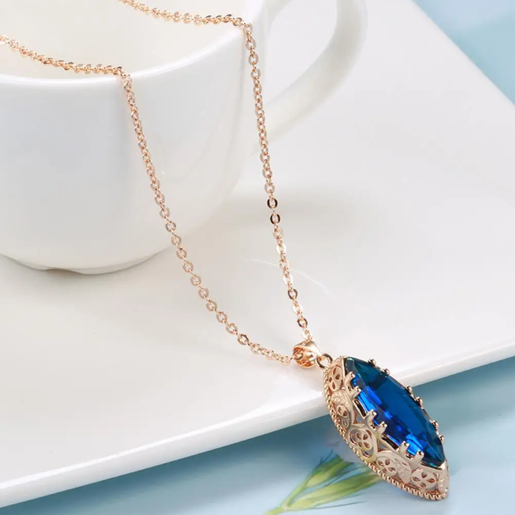 ddmysmile Earrings Necklace 1 Set Set Vintage Elegant Hollow Oval Pendant Adjustable Bright Luster Decorative Gift Bride Faux Gemstone Dan Smile