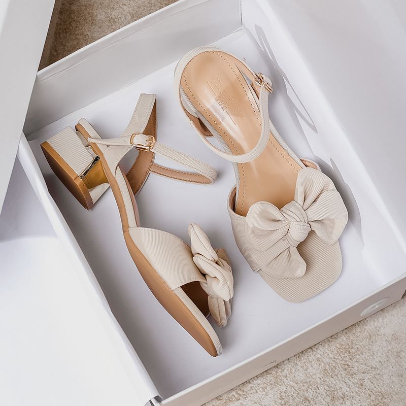 2023 summer women's outerwear sandals ladies high heels bow design career and party wear Korean style casual shoes size 41-43