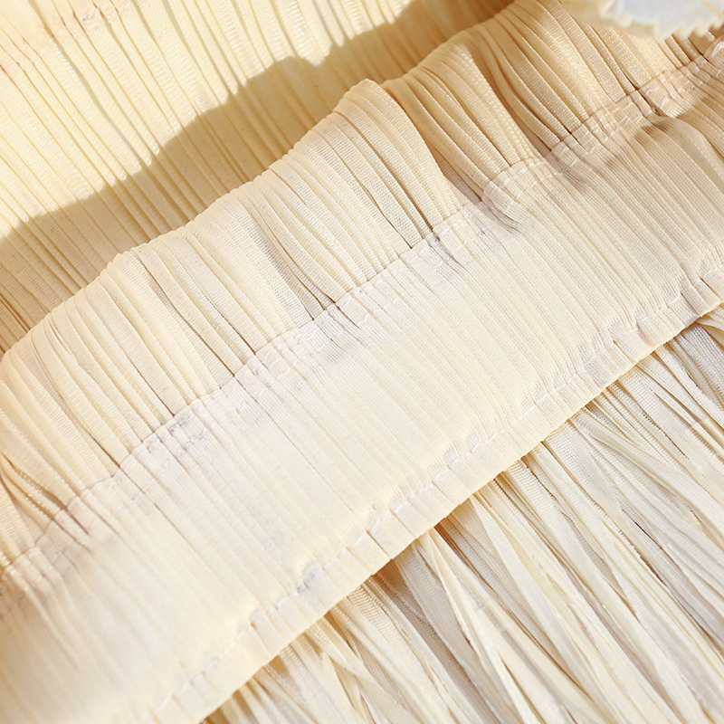 Five-layer Fringed Cake Skirt Women All-match Slim Elastic Waist Design Straight Tube Skirt Tassel Hem Solid Midi Skirts Female
