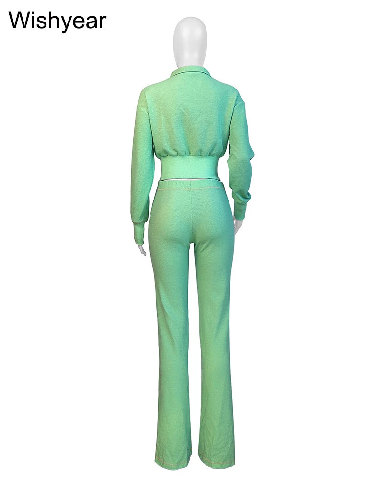 Tracksuits Women Sales Fall Winter Waffle Knit Two 2 Pieces Set Sweatshirts Jacket and Flared Pants Street Sports Workout Outfit 241111