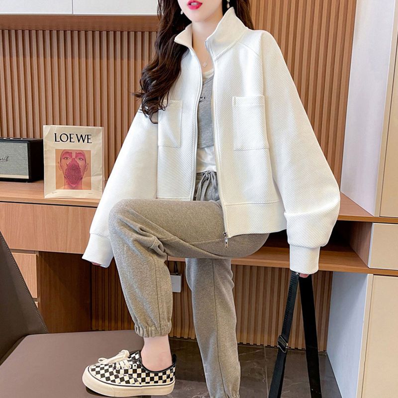 Spring Autumn Korean Style Stand Collar Long Sleeve Top Female Zipper Cardigan Coat Women Casual Kawaii Loose Sweatshirt Jackets