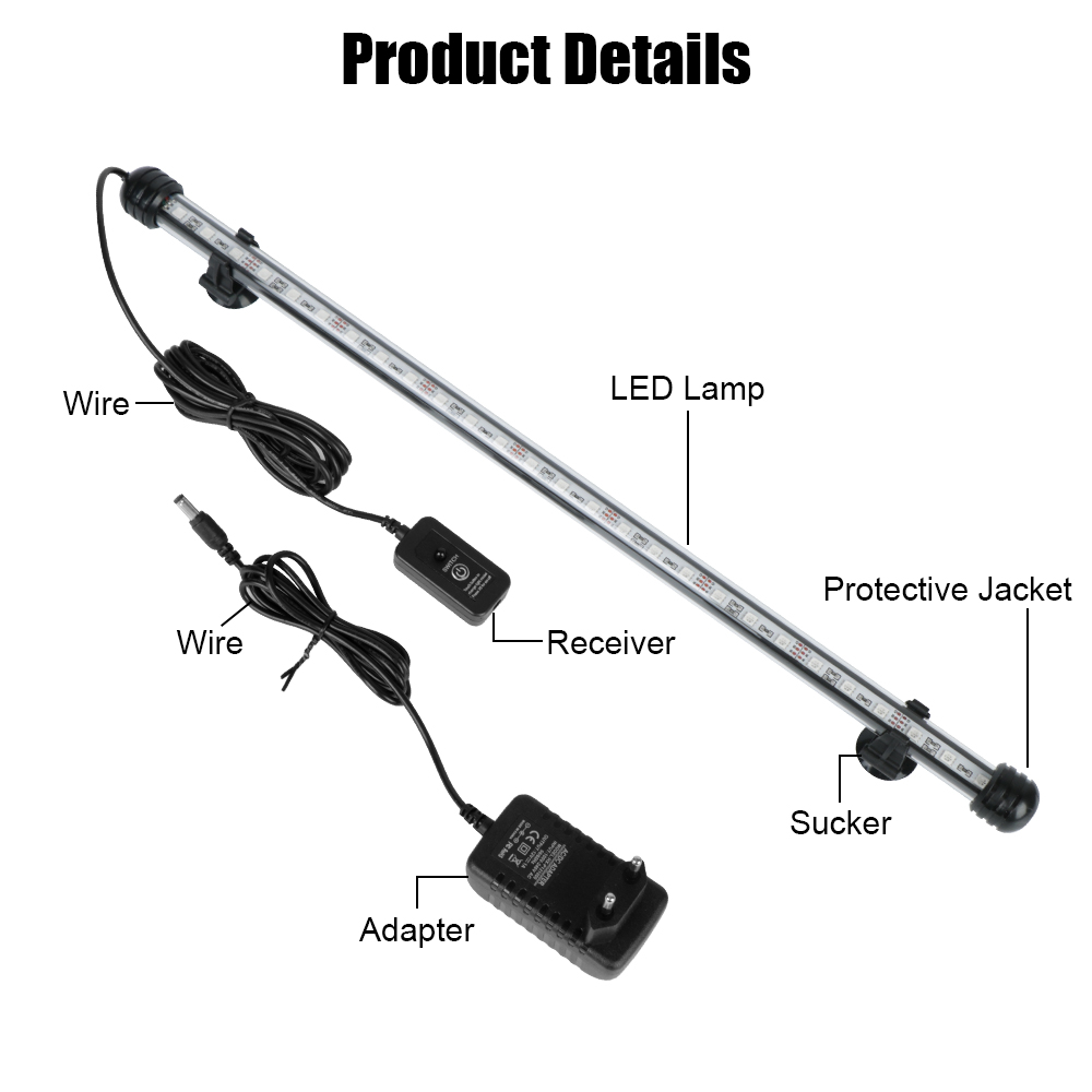 Remote Control 5050 RGB LED Waterproof Fish Tank Light Bar EU Plug Aquatic Air Bubble Lights 28cm 48cm Aquarium Submersible Lamp