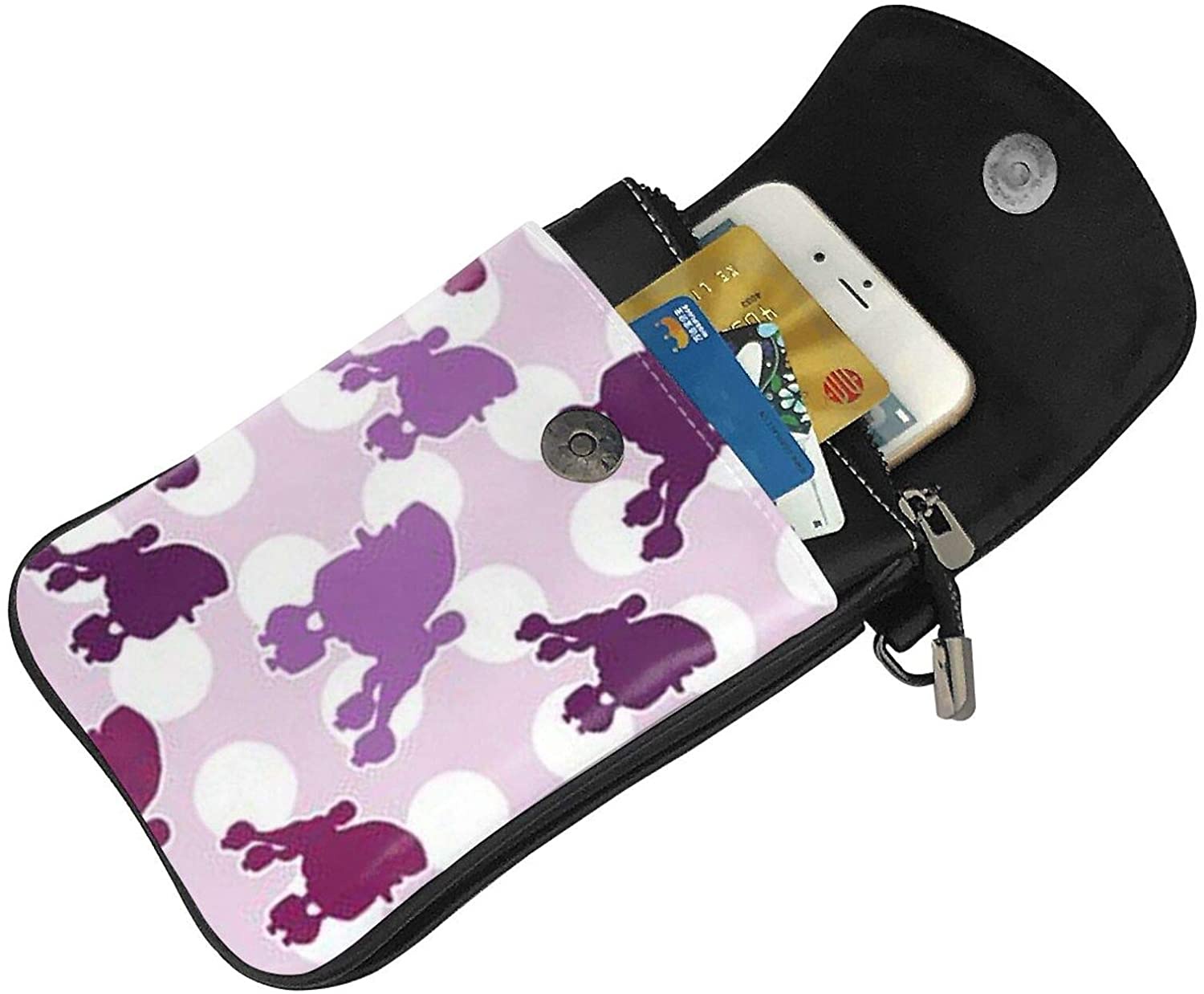 New Lightweight PU Leather Cell Phone Purse Purple Poodle Polka Dot Small Crossbody Bags Shoulder Bag Wallet Handbag for Women