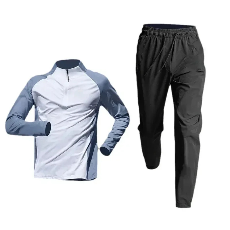 Mens Short Sports Training Sets Fitness Clothes Ice Silk Quick Drying Tshirt Suit Running Sportswear Shorts Tracksuit Gym 241108