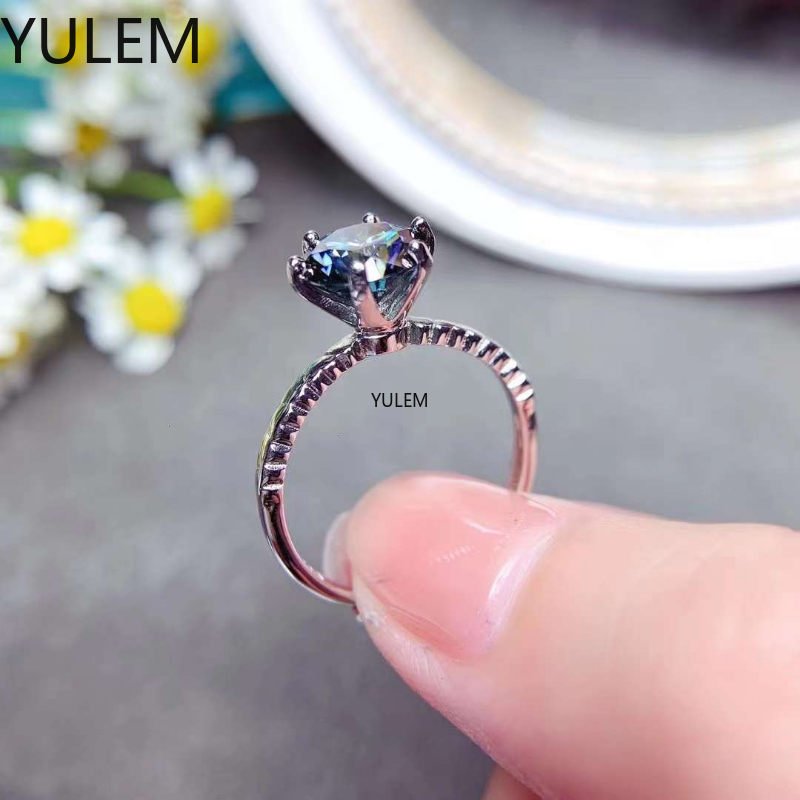 New 2CT Colorful Moissanite Diamond Solitaire Ring for Women Fine Jewelry 925 Sterling Silver Statement Engagement Wedding Gift