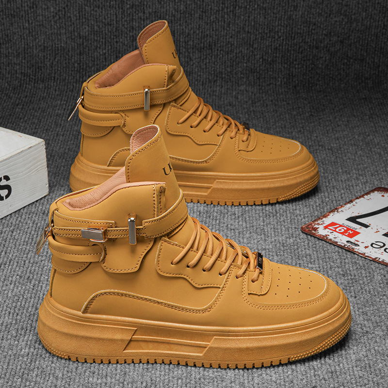 High top casual men's 2025 winter new Korean version versatile student sports white thick soled flat shoes