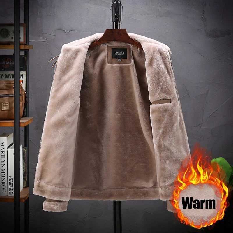 Artificial fur plush lining jacket bomber pilot flight jacket mens winter velvet jacket thick windproof truck jacket W241111