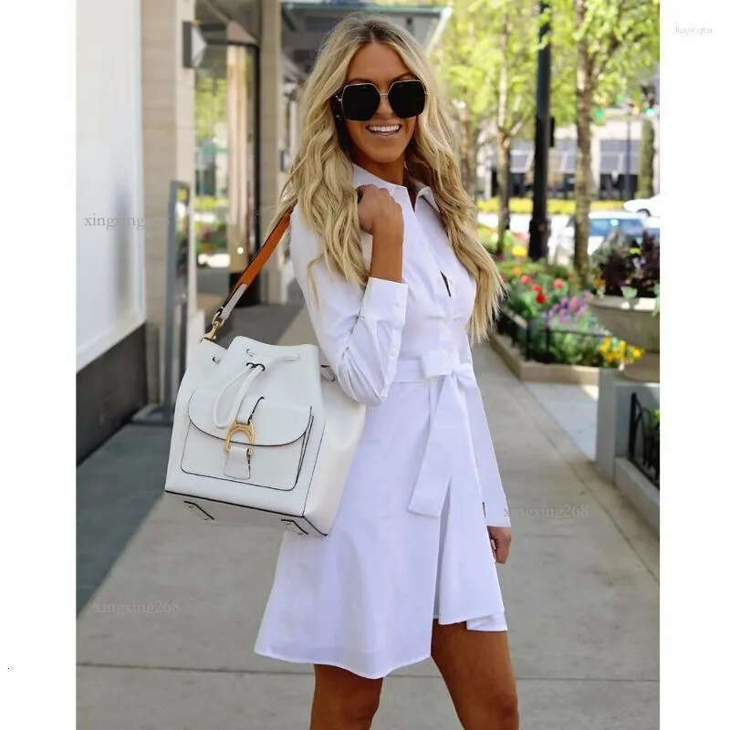Designer Casual Dresses Women White Long Sleeve Shirt A-line Dress Summer Elegant Trend Comfortable Woman Bloues Clothing Fashion Womens Clothing