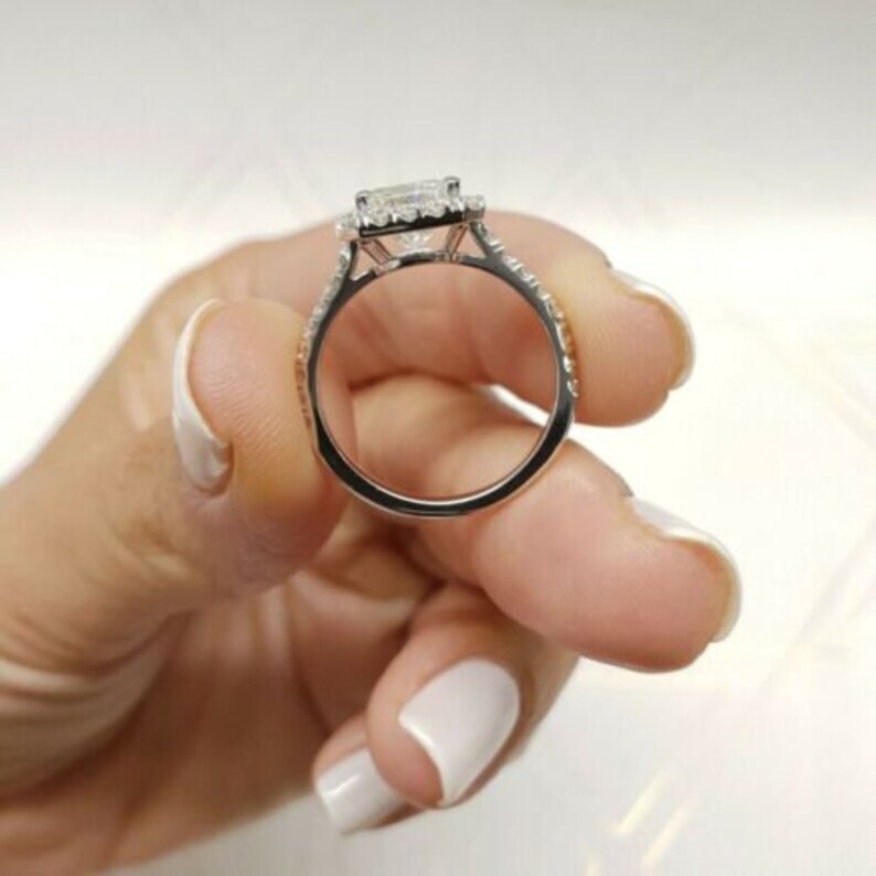 Radiant Cut Moissanite Hidden Halo Ring Platinum 2.23 CT Colorless White Engagement Bands or Rings Customize Size Nickel Free gorgeous