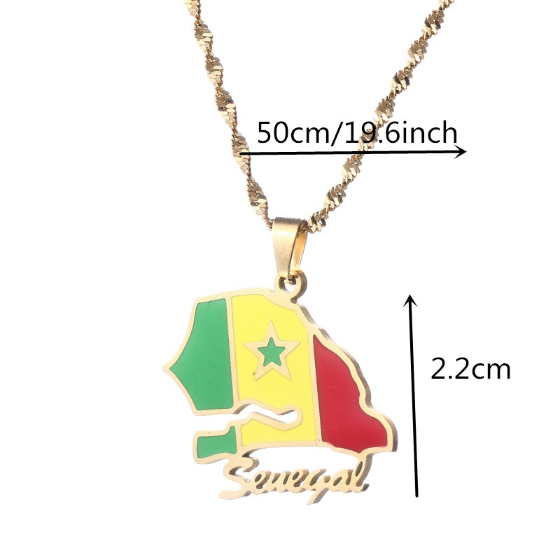 Senegal Map Flag Pendant Necklaces Men Women Silver Color Gold Color Senegalese Jewelry