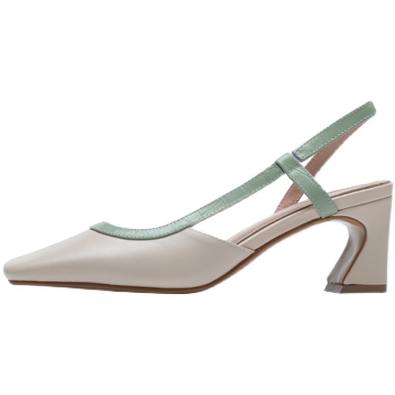 Women's Dress Shoes:Chunky Heel Square Toe Sandals Shallow High Heel Versatile Fashion Casual,Green/Brown,Free shipping