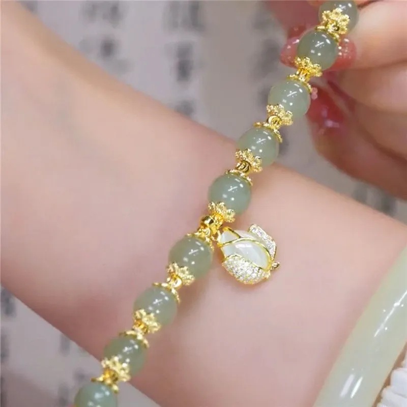 VENTFILLE Gold Color For Women's Hetian 2025 Jade new Bracelet Leaves Double Layer Jewelry Girls Gifts Dropshipping