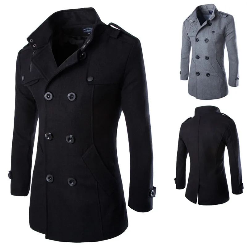 Mens Overcoat Trench Coats Winter Male Pea Coats Double Breasted Wool Blends Coat Clothing W01 241111