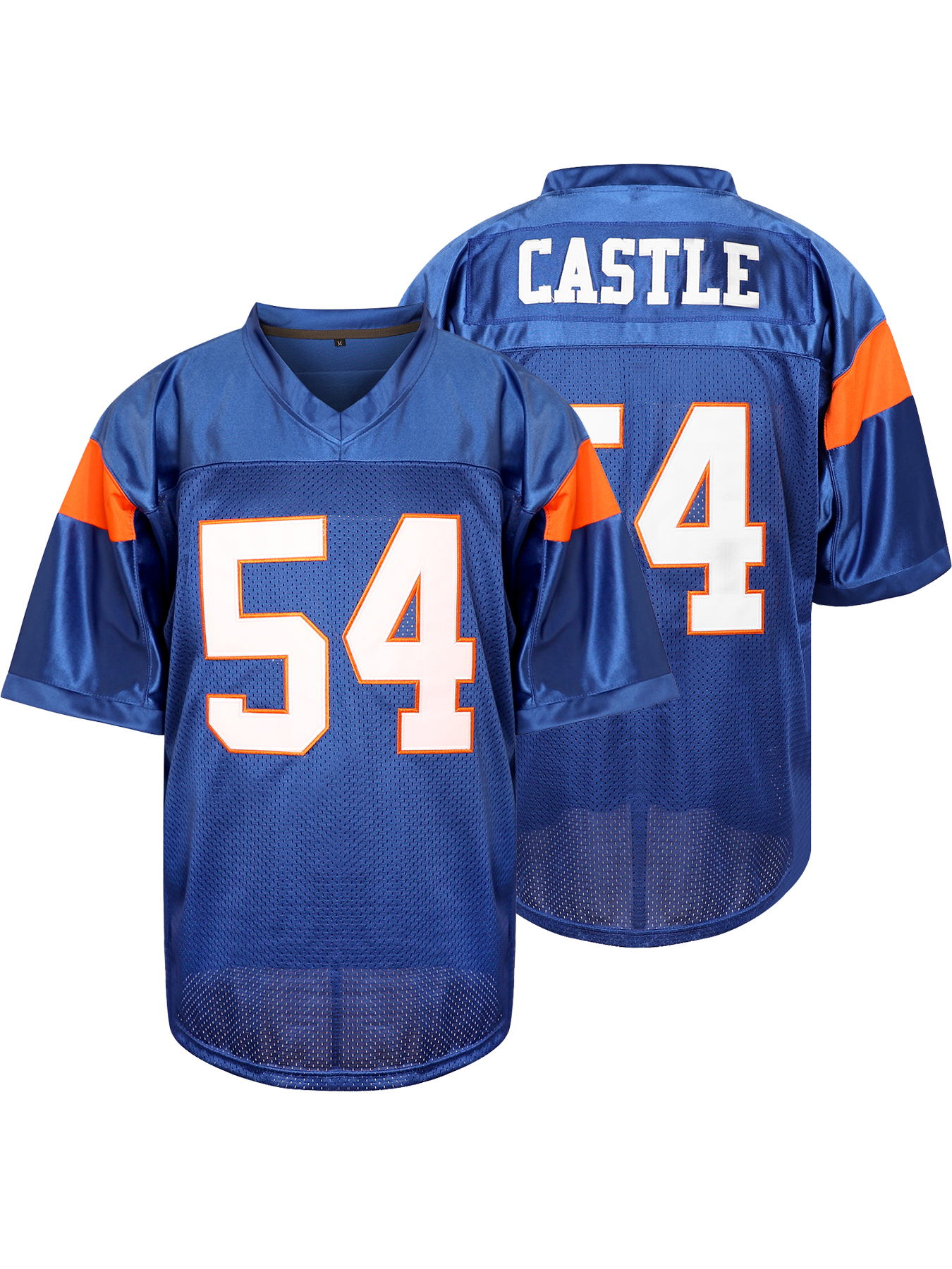 CASTLE And Number 54 Embroidery, Men's Short Sleeve V-neck Football Jersey, Comfy Top For Training And Competition