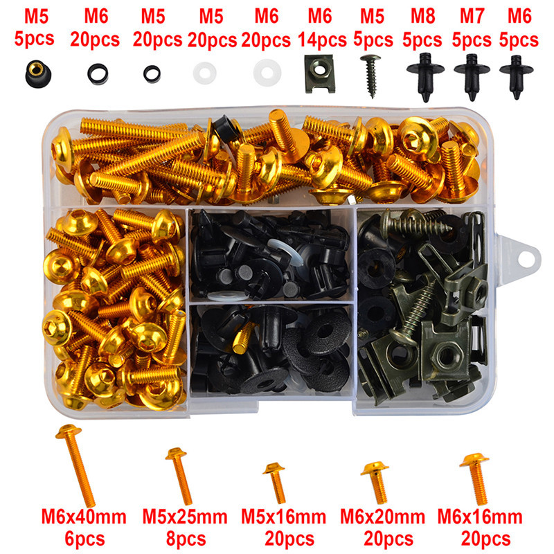 195 PCS Motorcycle Accessories Aluminum Fairing Bolt Screws Kit Fit For YAMAHA YZF 600 1000 R1 R6 R3 R15 R25 T-MAX 530 TMAX 500