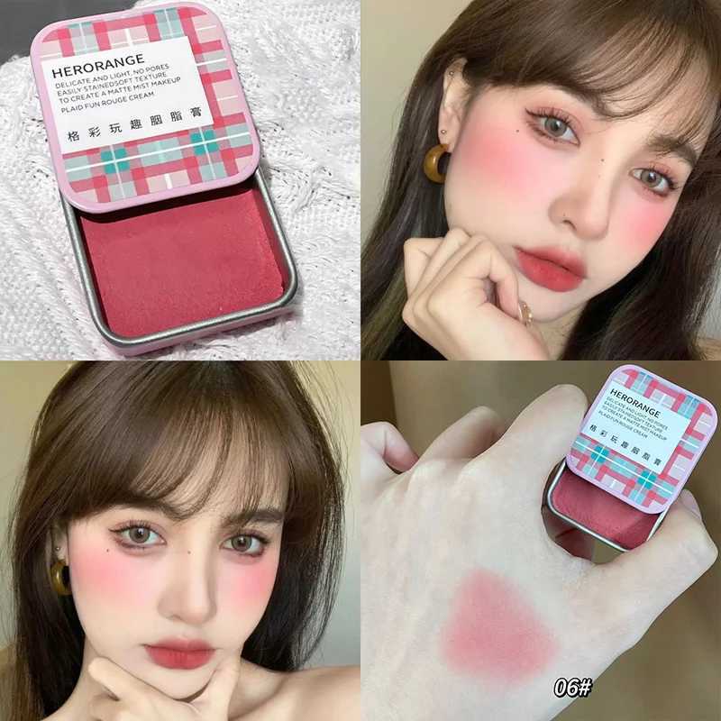 Plaid Face Blusher Paste Box Matte Natural Cheek Tint Brighten Face Contouring Cosmetics Monochrome Expanded Shrink Soft BlushXJ241111