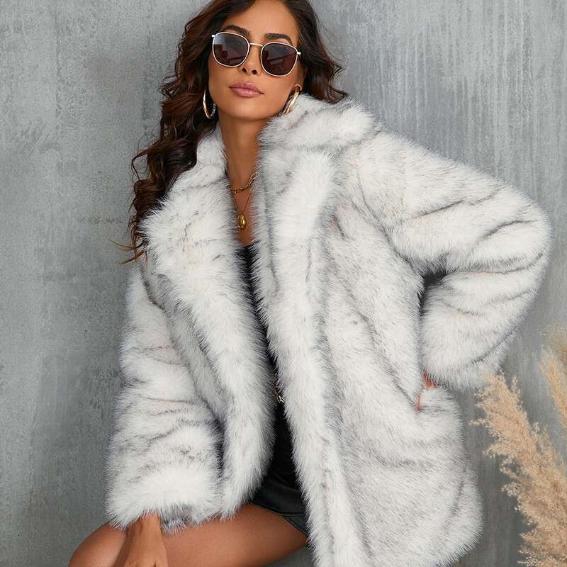 shanshi fur coat women Imitation faux coat, Russian winter high-end fur collar fashionable coat
