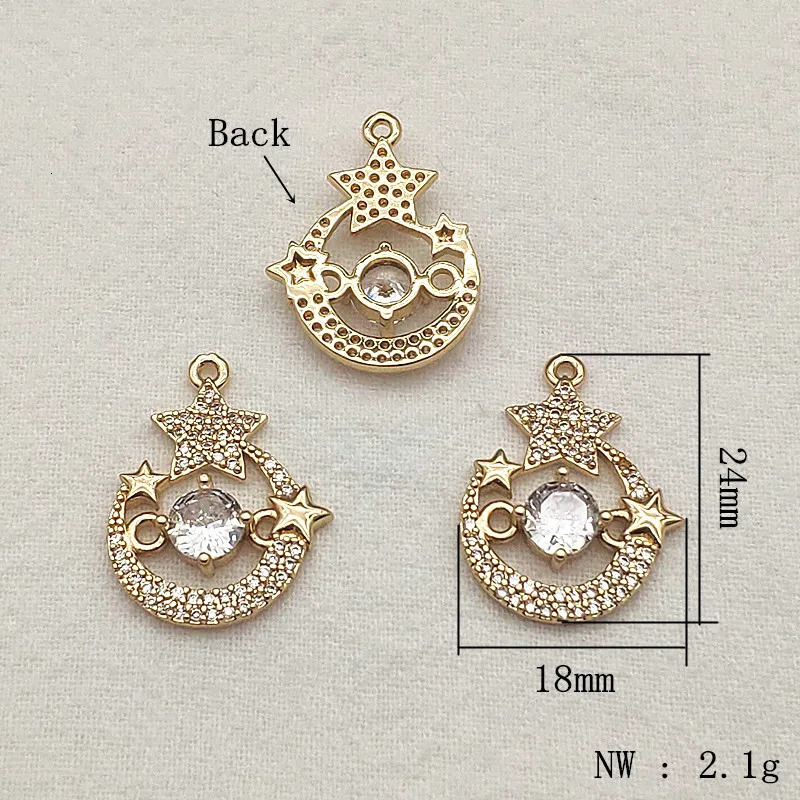 incoming 24x18mm 30 piece cubic zirconia pendant moon/star charm used for necklaces earrings DIY parts jewelry discovery and components 241108