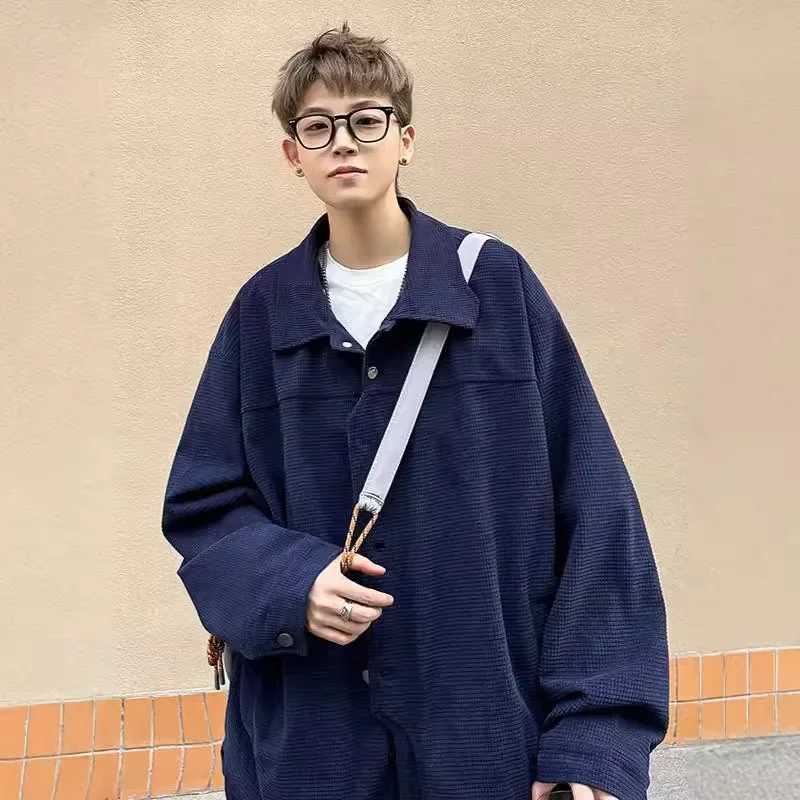 High end khaki jacket suitable for couples loose fit pilot shirt style oversized unconventional fit jacket W241111