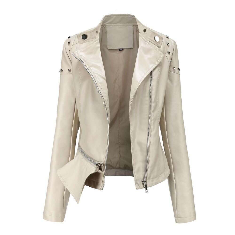 shanshi leather jacket women New Fashion Standing Collar Solid Color Jacket Spring and Autumn Women's Rivet Leather Coat