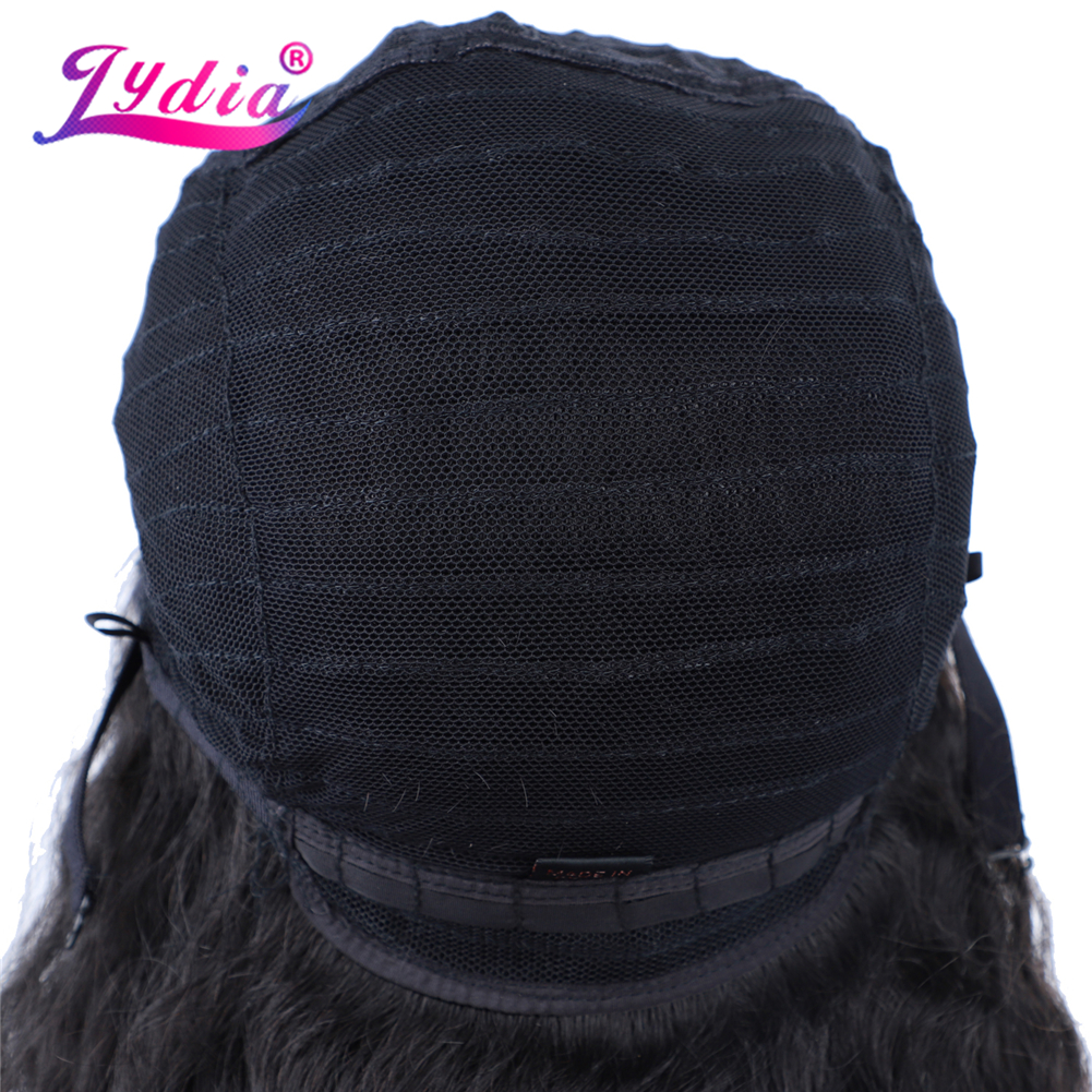Lydia Long Kinky Curly Synthetic Hair Skin Topper Wig For African American Women Water Wavy Black 20Inch High Temperature