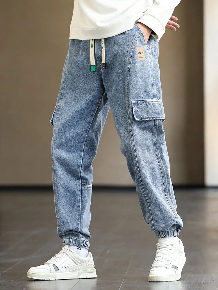 Plus Size Mens Cargo Jogger Jeans Hip Hop Streetwear Pockets Stretched Cotton Casual Denim Pants Baggy Jean Trousers 8XL 241111