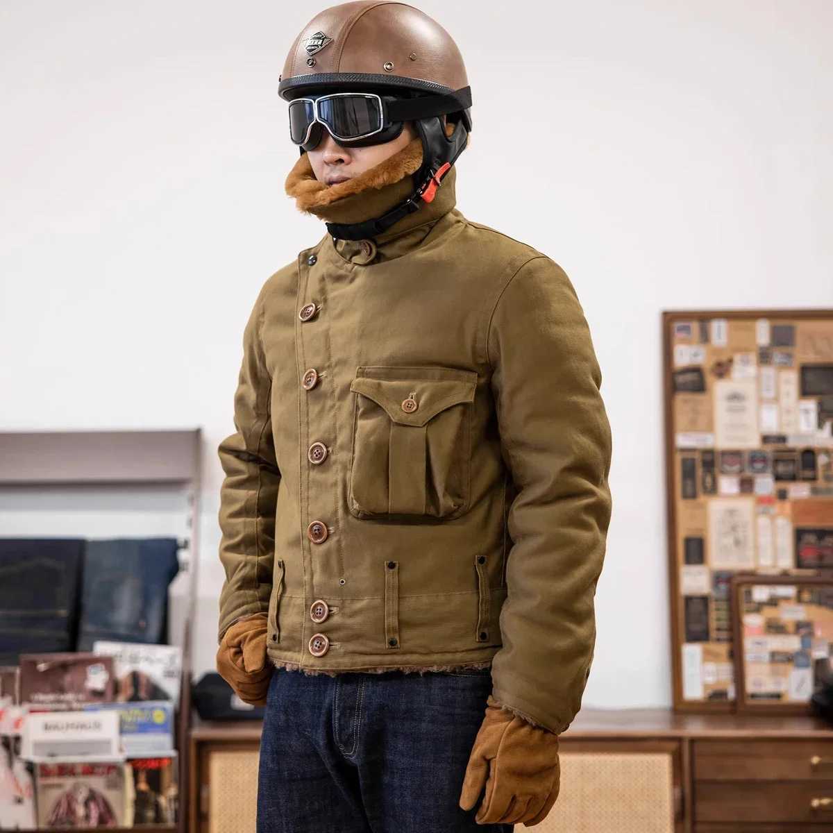 Red tornado tail braid wax flight jacket retro aviation clothing motorcycle jacket W241111