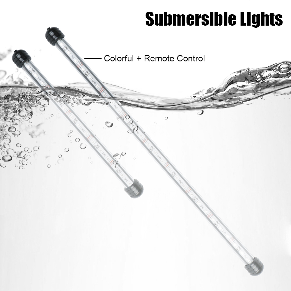 Aquatic Air Bubble Lights Waterproof Fish Tank Light Bar Aquarium Submersible Lamp Remote Control 28cm 48cm EU Plug 5050 RGB LED