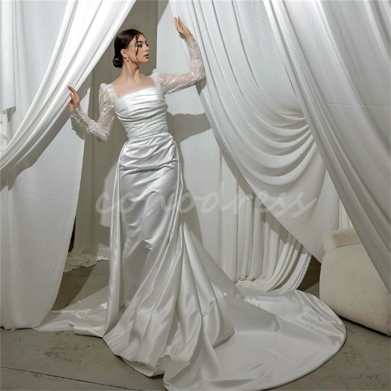 Gorgeous Mermaid Wedding Dresses With Overskirt Train Long Sleeve Lace Church Bridal Gowns Arabic Dubai Bride Dress Vestio De Gelinlik 2025 hochzeitsk