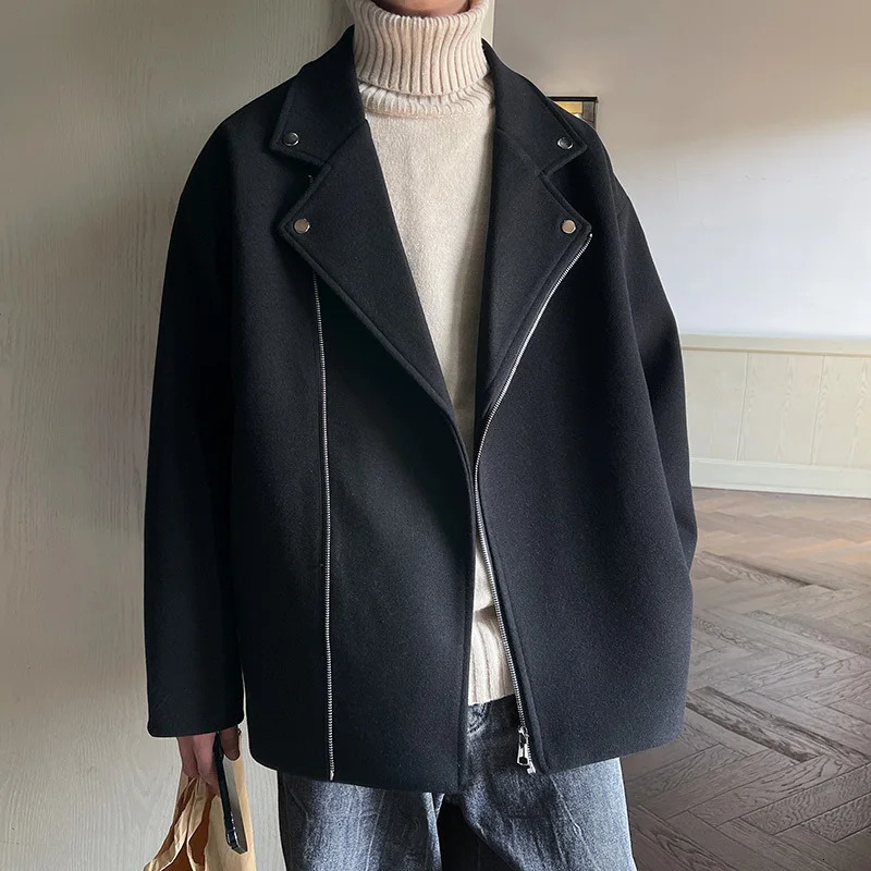 Winter Thickened Short Woolen Coat Men Warm Casual Zipper Woolen Jacket Men Korean Loose Thick Woolen Coat Mens Jackets Coat 241111