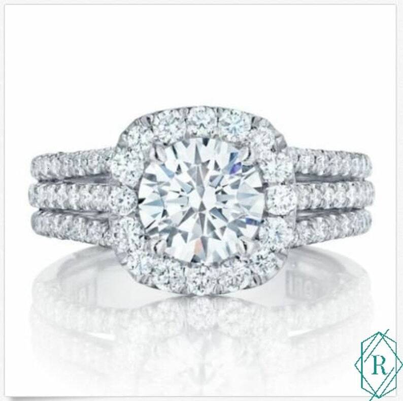 1.50 CT Intense Blue Round Cut Halo Moissanite Engagement Ring gorgeous