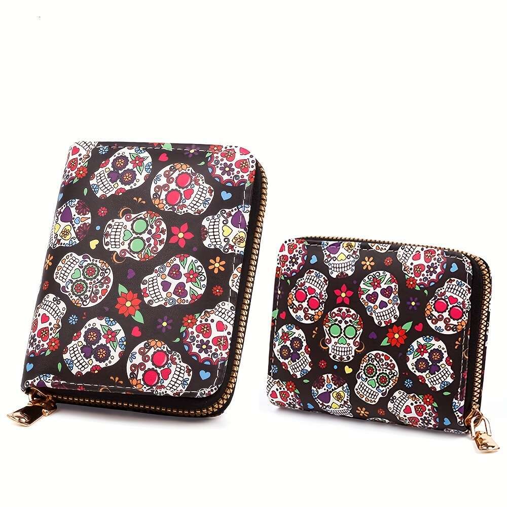 Fashion Halloween Skeleton Purse Handbag Cool Colored Skull Head Wallet .