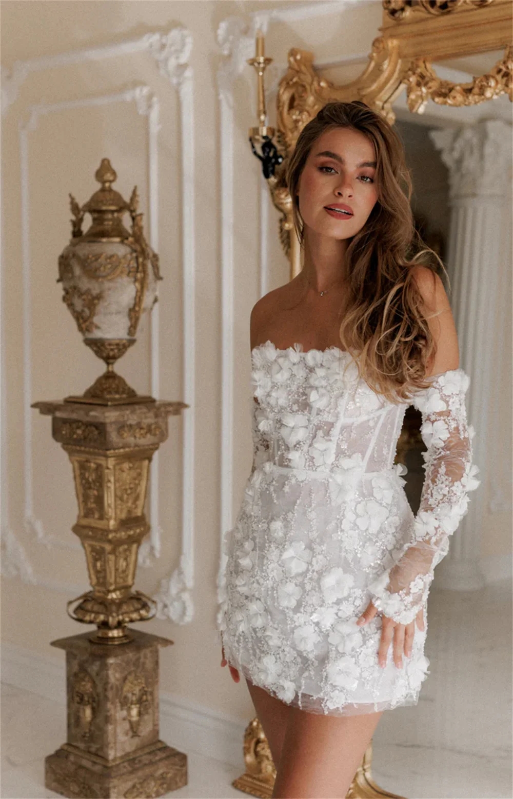New Short Wedding Dress 2025 Strapless Flower Lace Embroidery Lace Up Bridal Party Gowns Vestido De Novias Robe De Mariage