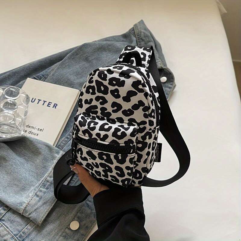 Fashion Mini Crossbody Bag with Zipper Closure Stripe Pattern Nylon Material in White, Black, Brown Colors - Perfect for Daily Use, Travel, and Sports