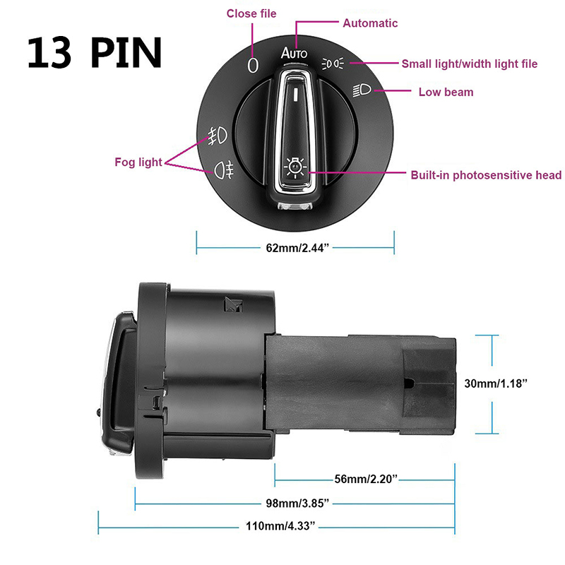 Automatic Headlight Switch 13 PIN Fog Lamp Car Lighting Accessories for Golf 4 Jetta Passat B5 Bora Polo