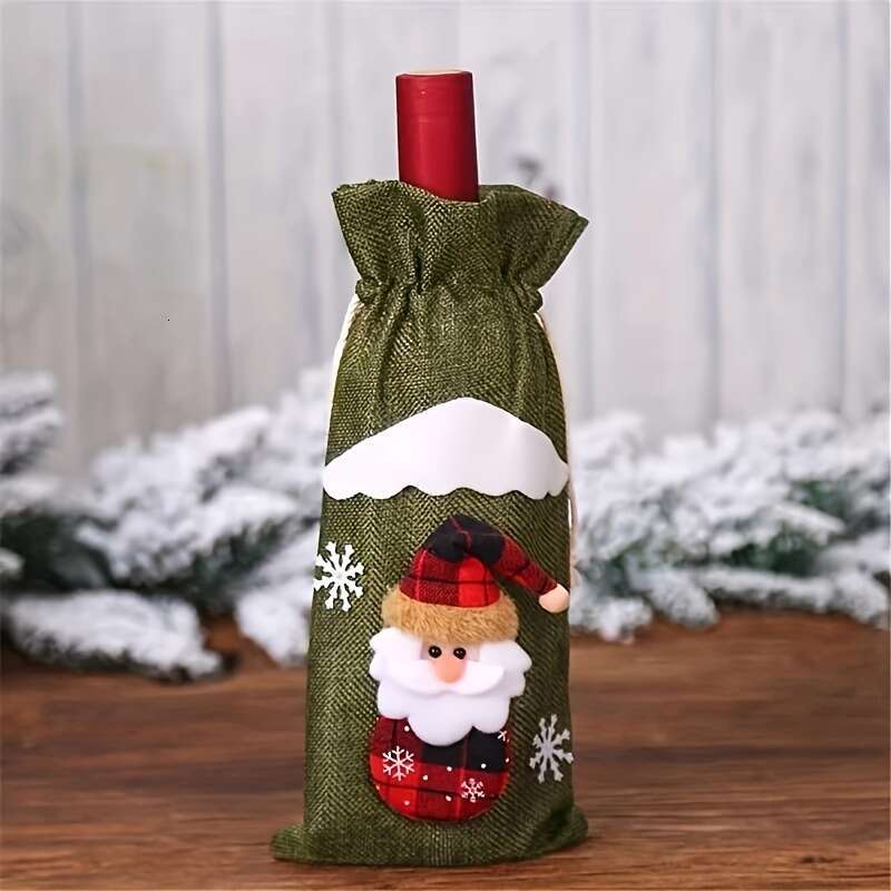 Christmas 4pcs Red Wine Bottle Santa Claus Christmas Decoration Set for Holiday Hotel Candy Gift .