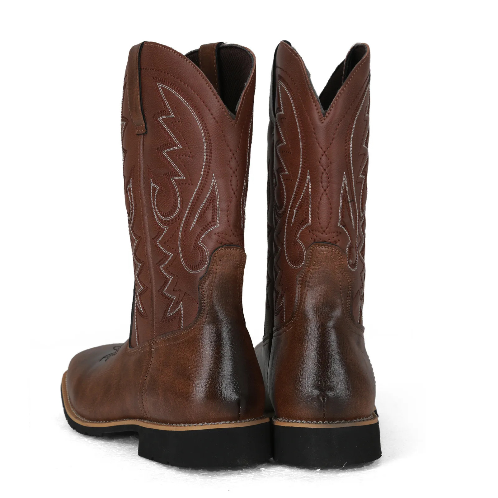 Western Motorcycle Knight Cow Men High Quality Embroidered Mid Calf Leather Boots Casual Male Shoe Comfortable 241111