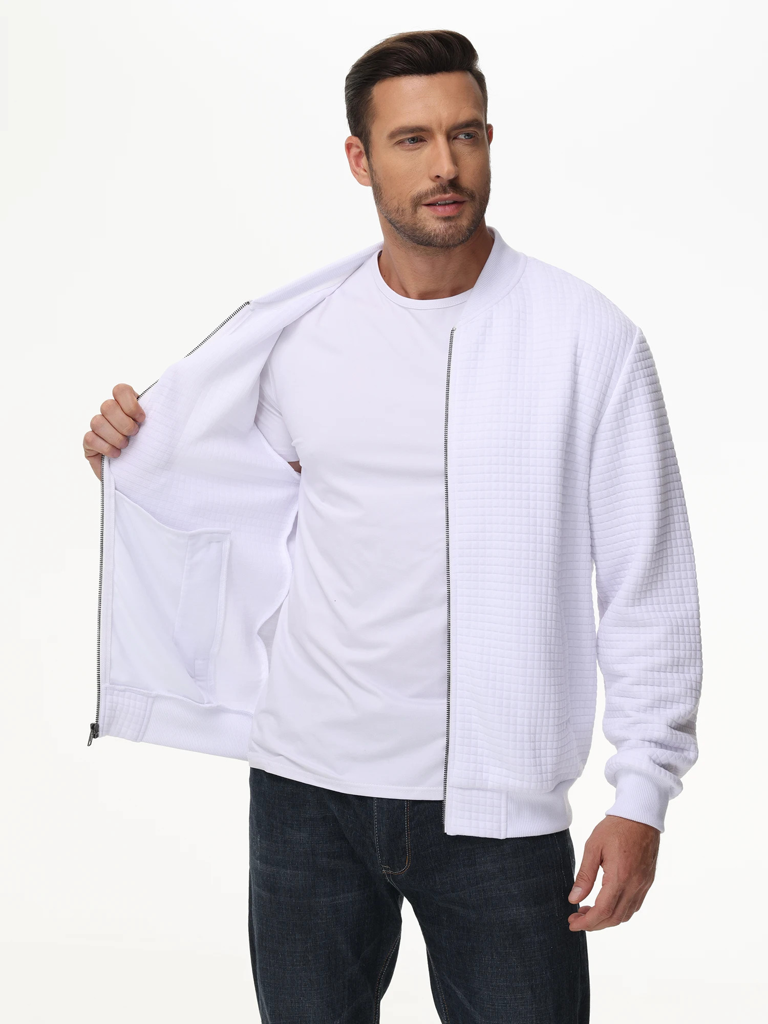 Mens Casual Zipup Plaid Hoodie Jackets Coats Spring Autumn Streetwear Sweatshirt Standing Collar Clothing for Men 241108