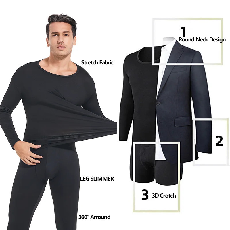 Autumn Winter Thermal Underwear for Men Long Johns Warm Base Layer Set Crew Neck Top and Pants 241111