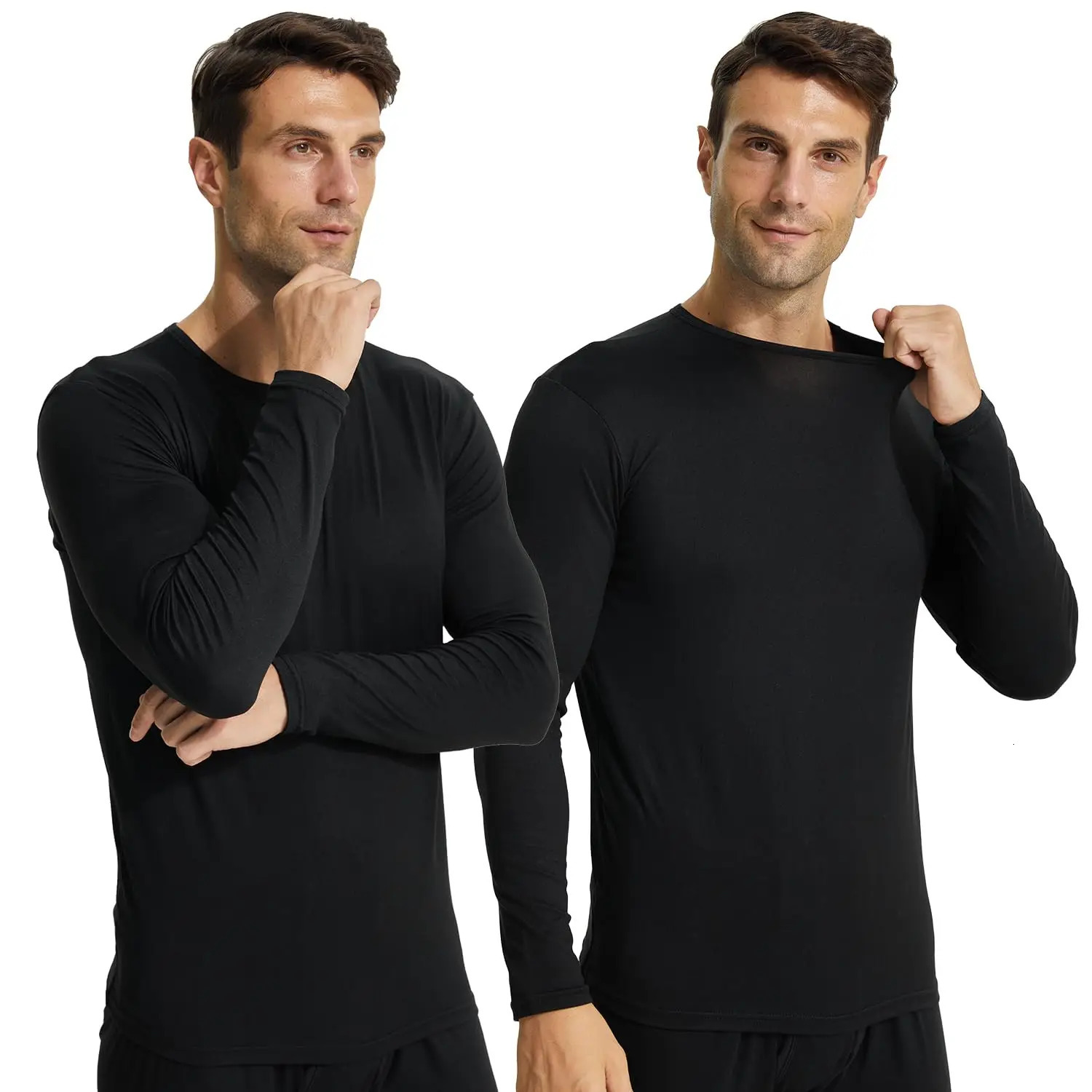 2 Pack Thermal Shirts for Men Crewneck Long Sleeve Undershirt Base Layer Cold Weather Thermals 241111