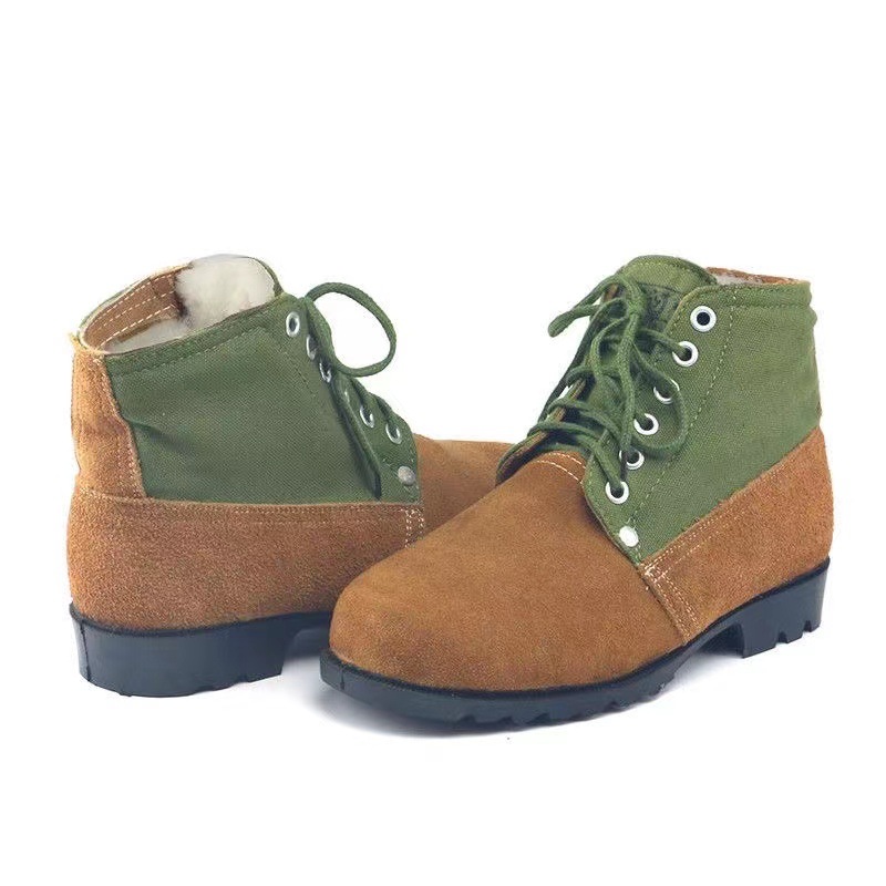 Men's Large-sized Wool Big Head Thick Green Snow Boots.